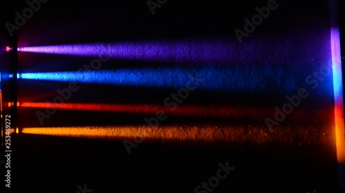 Light beams in colorblind-friendly colors pass trough various concave and  convex demonstration lenses, the influence on the beams can be seen on the screen