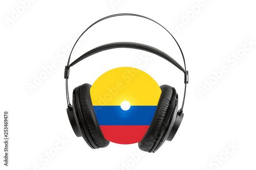 Photo of a headset with a CD with the flag of Colombia