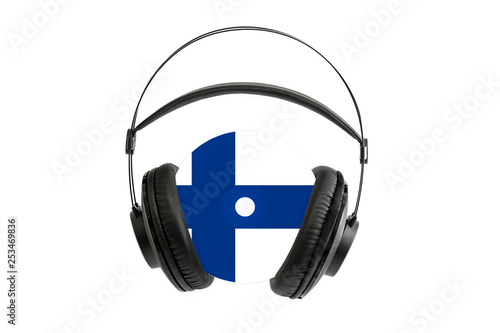 Photo of a headset with a CD with the flag of Finland