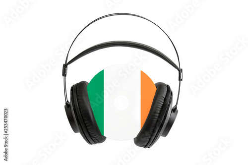 Photo of a headset with a CD with the flag of Ireland