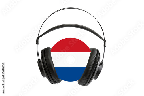 Photo of a headset with a CD with the flag of Netherlands