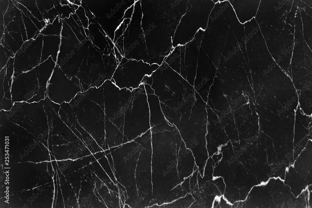 Delicate black marble texture with white veins and curly seamless patterns nature for background , abstract monochrome