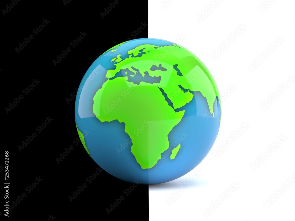 World globe on black and white background