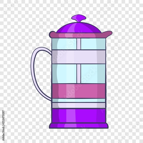 French press coffee maker icon in cartoon style on a background for any web design 