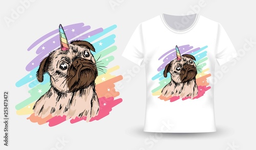 T-shirt and apparel trendy design. Cute pug. Typography, print, vector illustration 