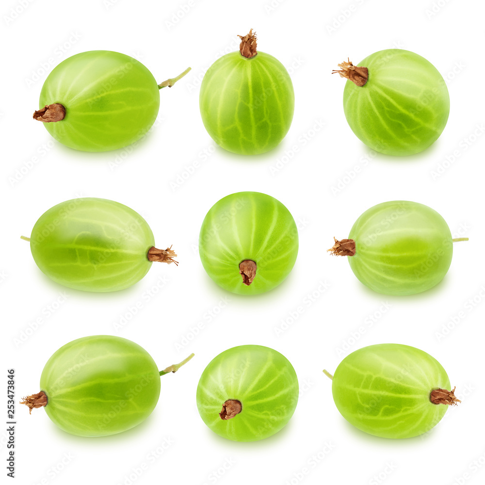 Set of gooseberries isolated on a white background. Set of gooseberries isolated on a white background.