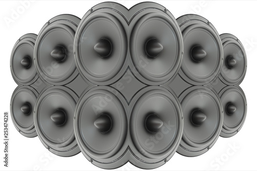 Hi end loudspeakers. Monitor hifi sound system for sound recording studio. Professional hi-fi speaker box. Audio equipment for home theater. Speakers boxes audio music concert. Audio stereo system.