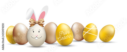 Frohe Ostern Ostereier mit Osterhase in Gold