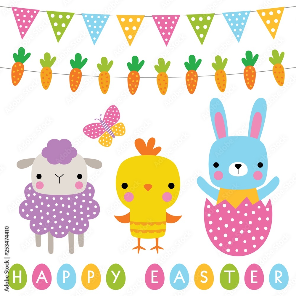 Easter characters collection (a chick, a bunny and a sheep)