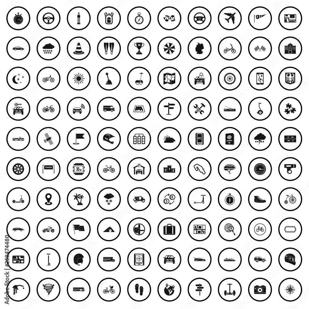 100 ride icons set in simple style for any design vector illustration