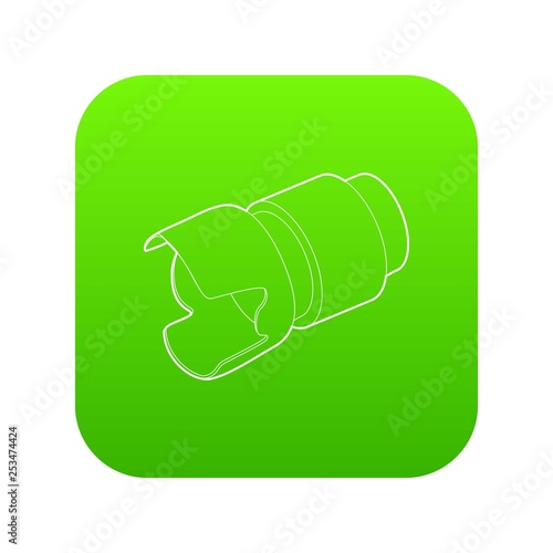 Camera lens icon green vector isolated on white background