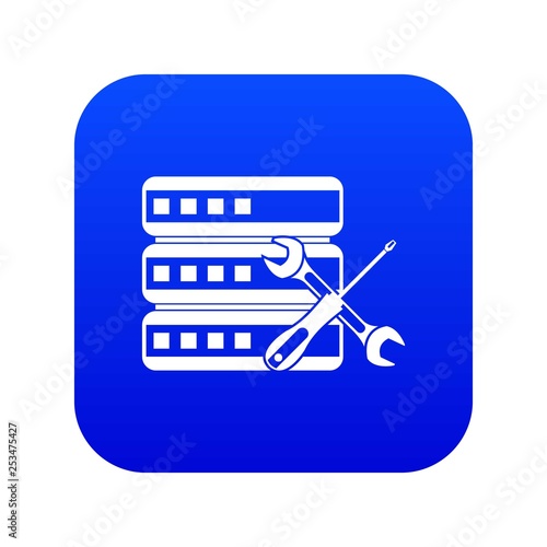 Database with screwdriver and spanner icon digital blue for any design isolated on white vector illustration