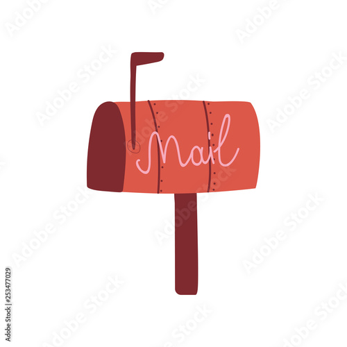 Red Mail Box, Post Office Box Vector Illustration