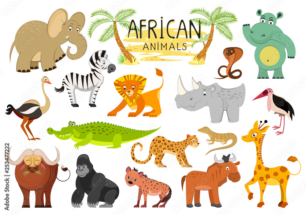 Obraz premium African animals collection isolated on white background. Illustration