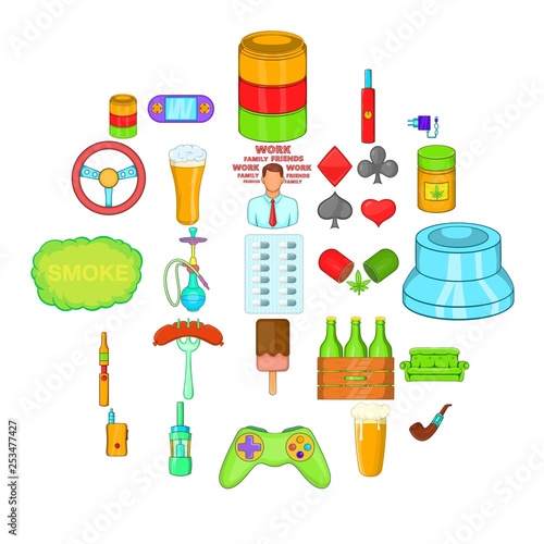 Compulsive gambling icons set. Cartoon set of 25 compulsive gambling vector icons for web isolated on white background
