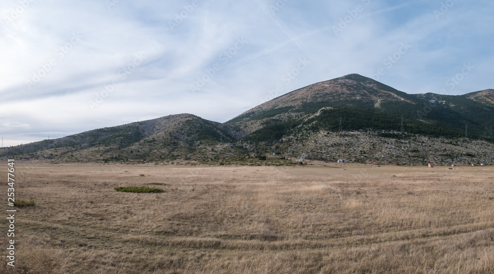 Panorama of field on mountain in Bosnia and Herzegovina