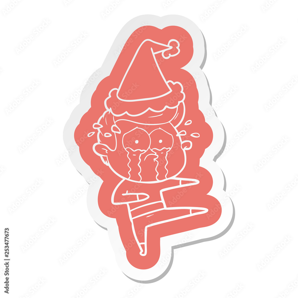 cartoon sticker of a crying dancer wearing santa hat cartoon sticker of a crying dancer wearing santa hat