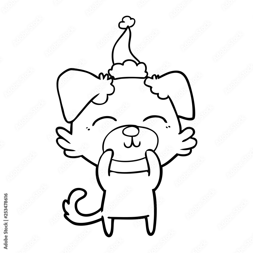 line drawing of a dog wearing santa hat line drawing of a dog wearing santa hat
