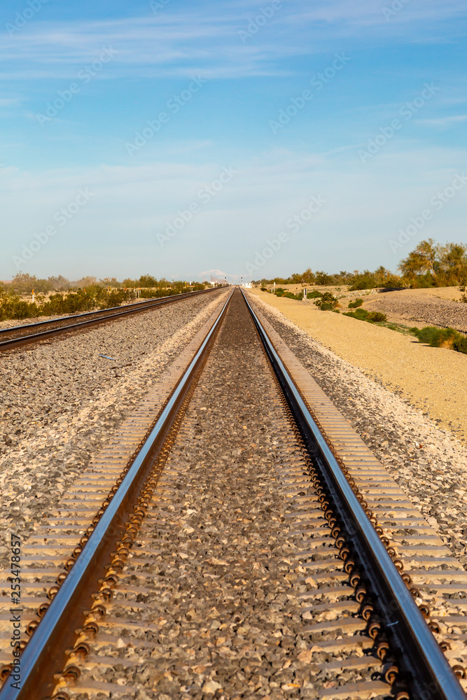 Railroad tracks in the Californian desert near the town of Glamis Railroad tracks in the Californian desert near the town of Glamis