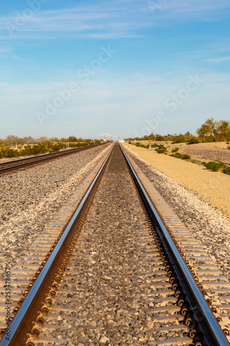 Railroad tracks in the Californian desert near the town of Glamis