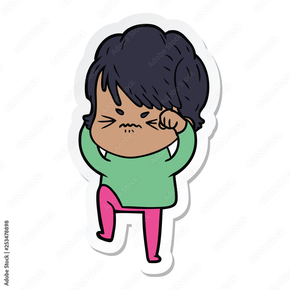 sticker of a cartoon frustrated woman sticker of a cartoon frustrated woman