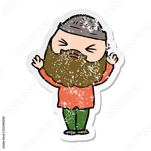 distressed sticker of a cartoon man with beard