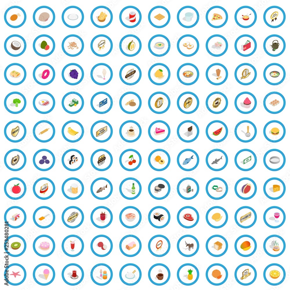 100 dishes icons set in isometric 3d style for any design vector illustration 100 dishes icons set in isometric 3d style for any design vector illustration