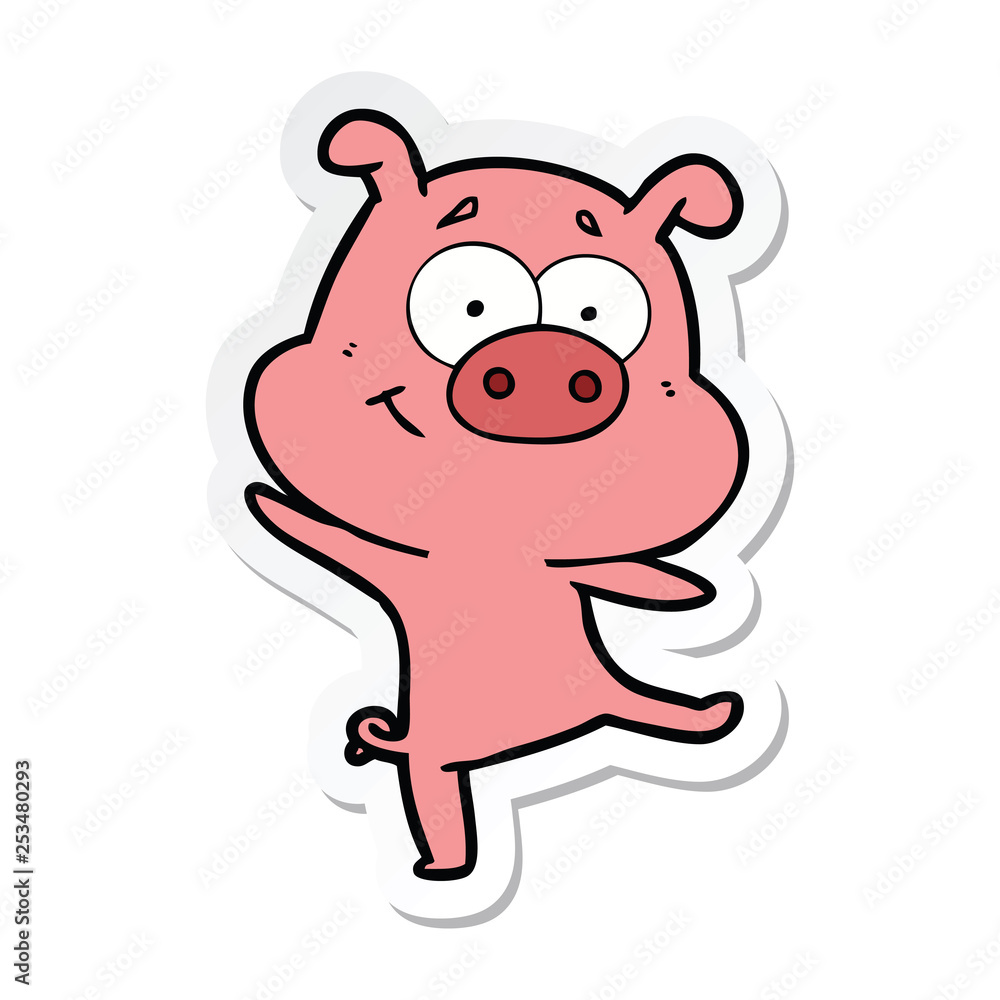 sticker of a happy cartoon pig dancing sticker of a happy cartoon pig dancing
