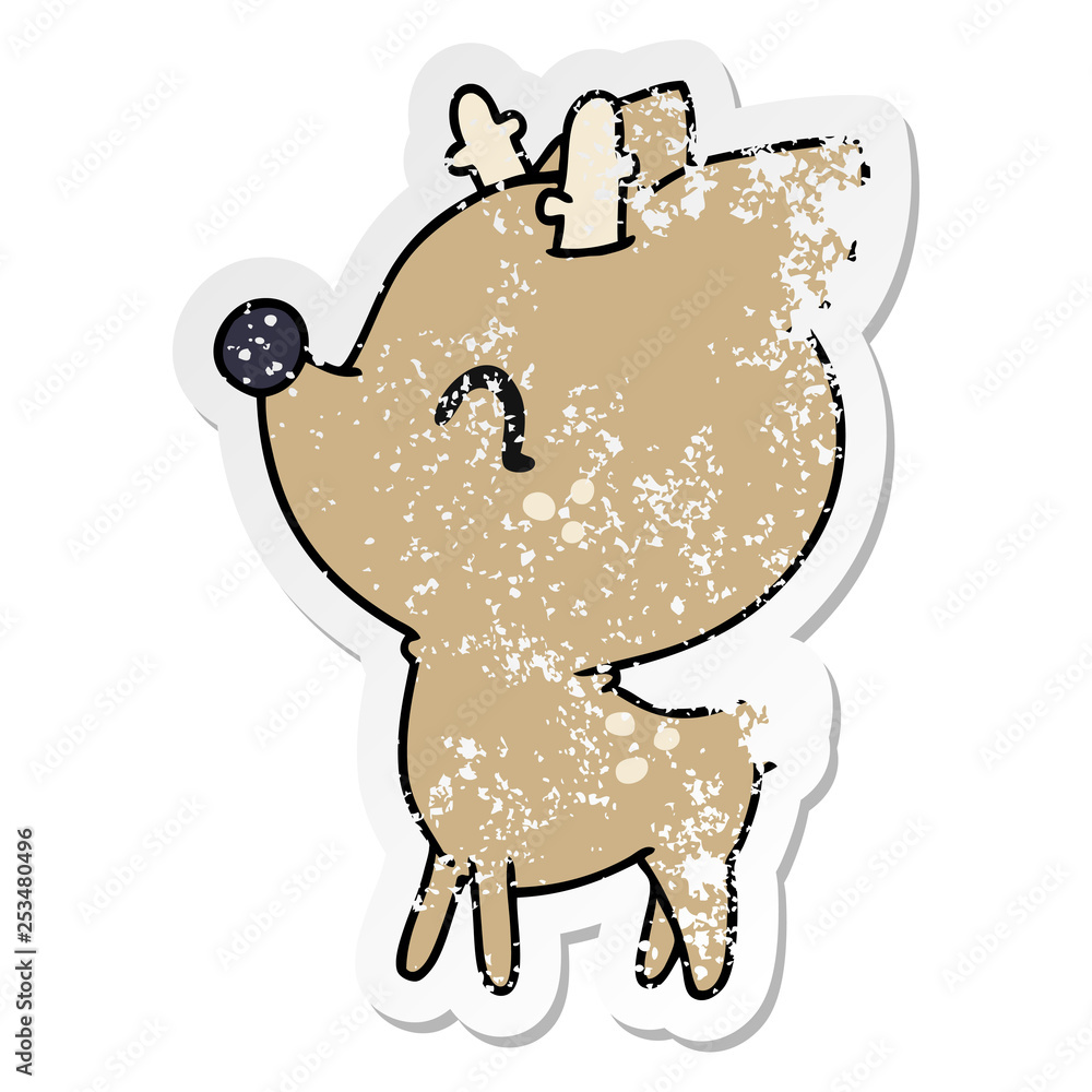 distressed sticker cartoon of kawaii cute deer distressed sticker cartoon of kawaii cute deer