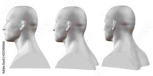 Vector set of isolated male busts of mannequins on white background. 3D. Male bust from different sides. Vector illustration photo