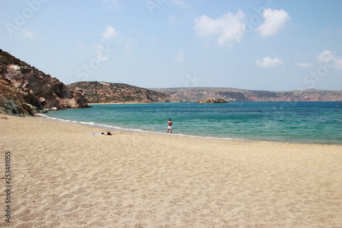 View of the stunning palm beach of Vai with blue, turquoise water on Crete