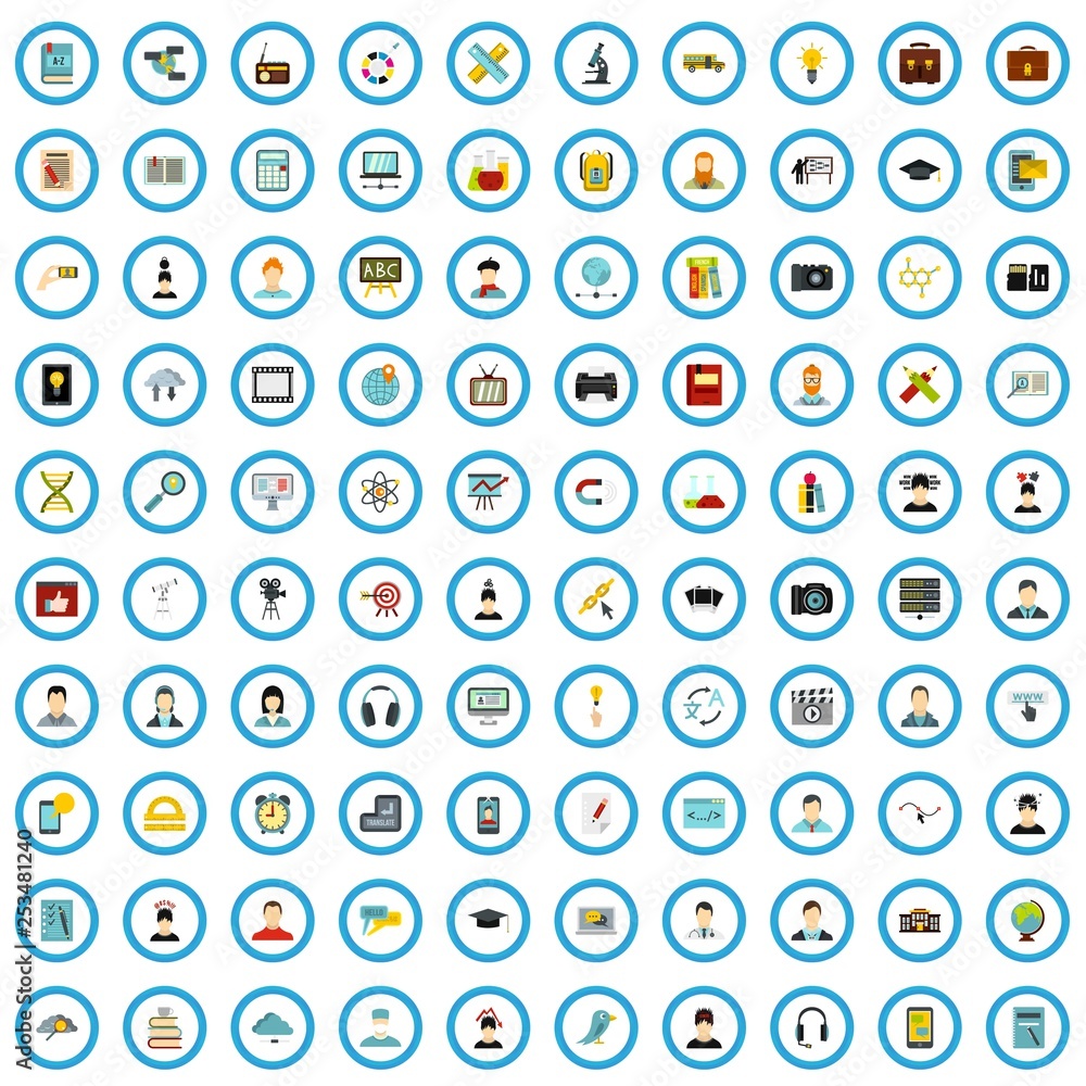 100 distant education icons set in flat style for any design vector illustration