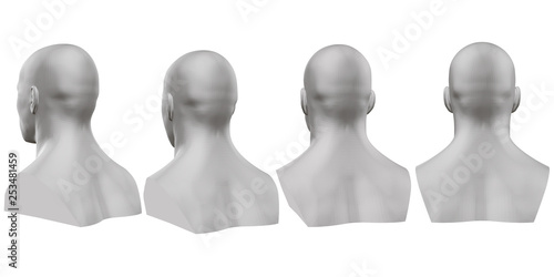 Vector set of isolated male busts of mannequins on white background. 3D. Male bust from different sides. Vector illustration