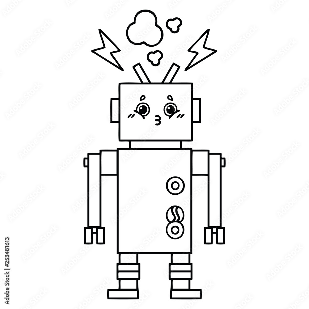line drawing cartoon robot malfunction Stock Vector | Adobe Stock