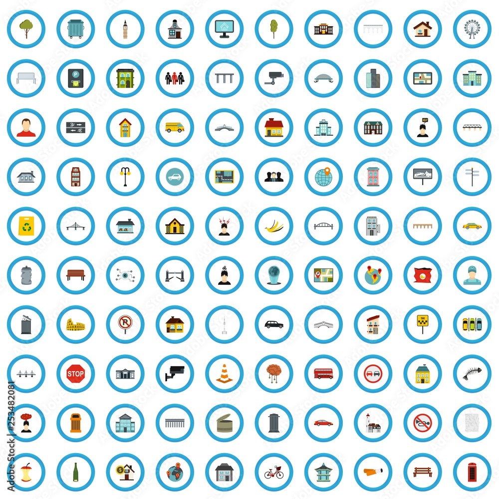 100 district icons set in flat style for any design vector illustration 100 district icons set in flat style for any design vector illustration