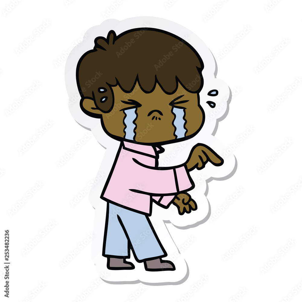 sticker of a crying boy cartoon sticker of a crying boy cartoon