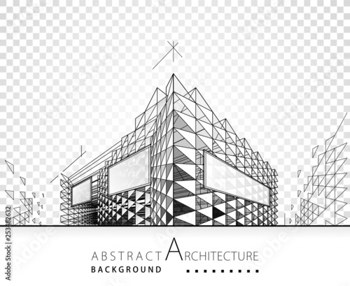 3D illustration architecture modern building construction perspective abstract background. 