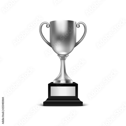 Realistic Vector 3d Blank Silver Champion Cup Icon Closeup Isolated on White Background. Design Template of Championship Trophy. Sport Tournament Award, Silver Winner Cup and Victory Concept