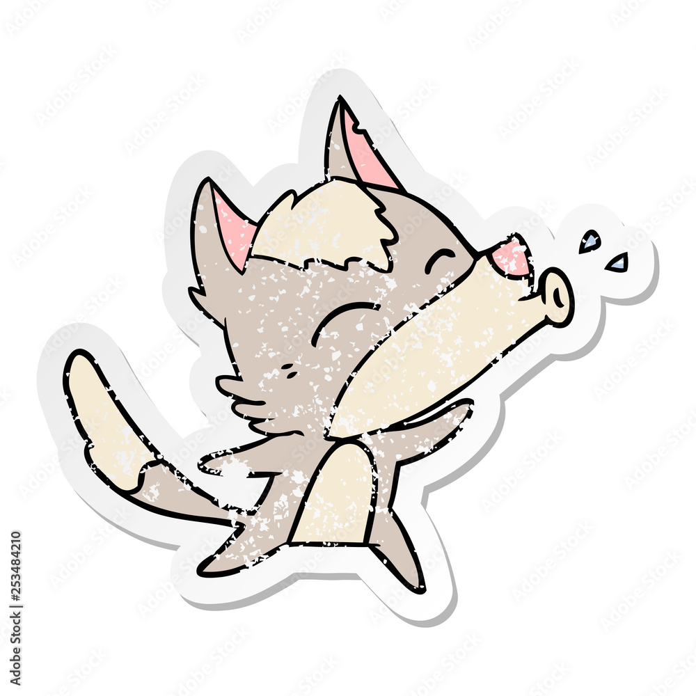 distressed sticker of a howling wolf cartoon distressed sticker of a howling wolf cartoon