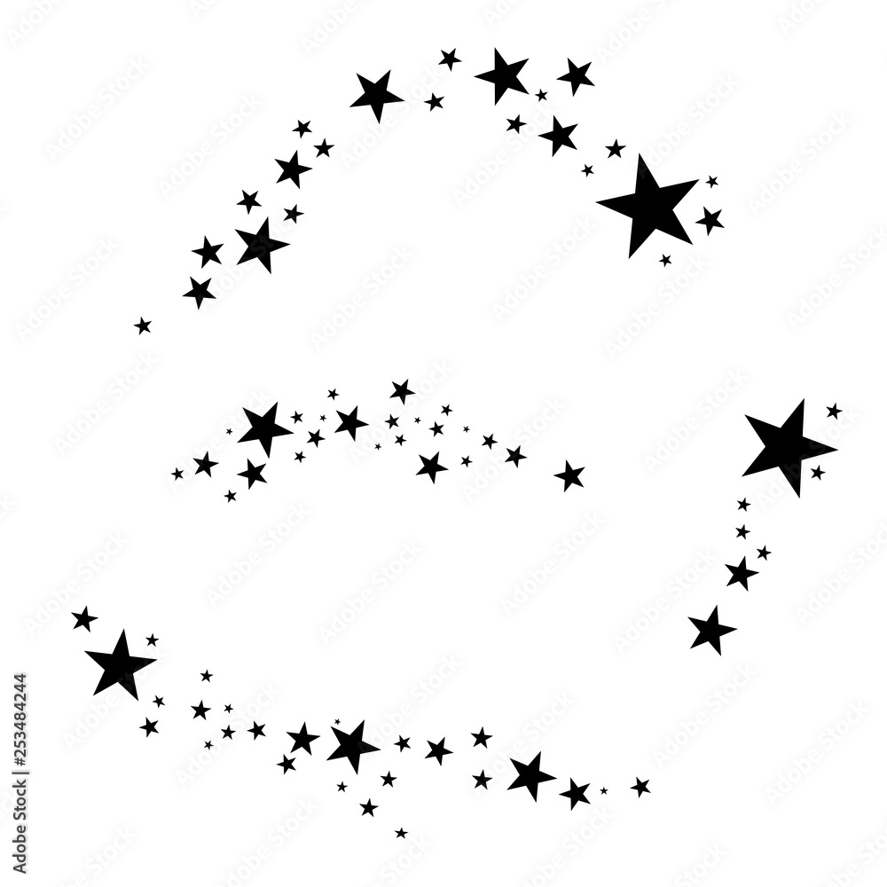 Stars on a white background. Black star shooting with an elegant star.Meteoroid, comet, asteroid, stars. Stars on a white background. Black star shooting with an elegant star.Meteoroid, comet, asteroid, stars.