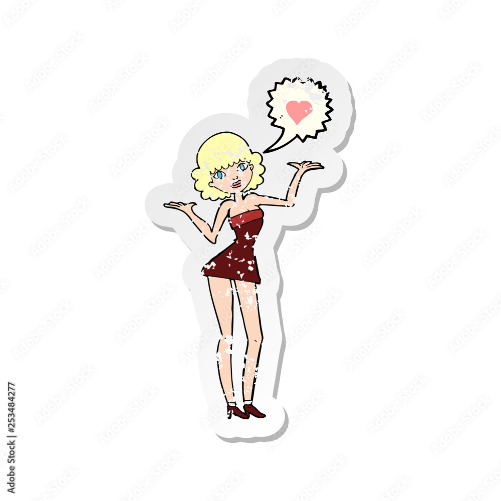 retro distressed sticker of a cartoon woman in love retro distressed sticker of a cartoon woman in love