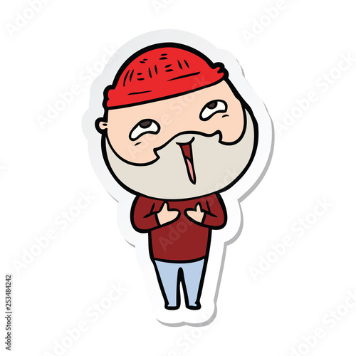 sticker of a cartoon happy bearded man