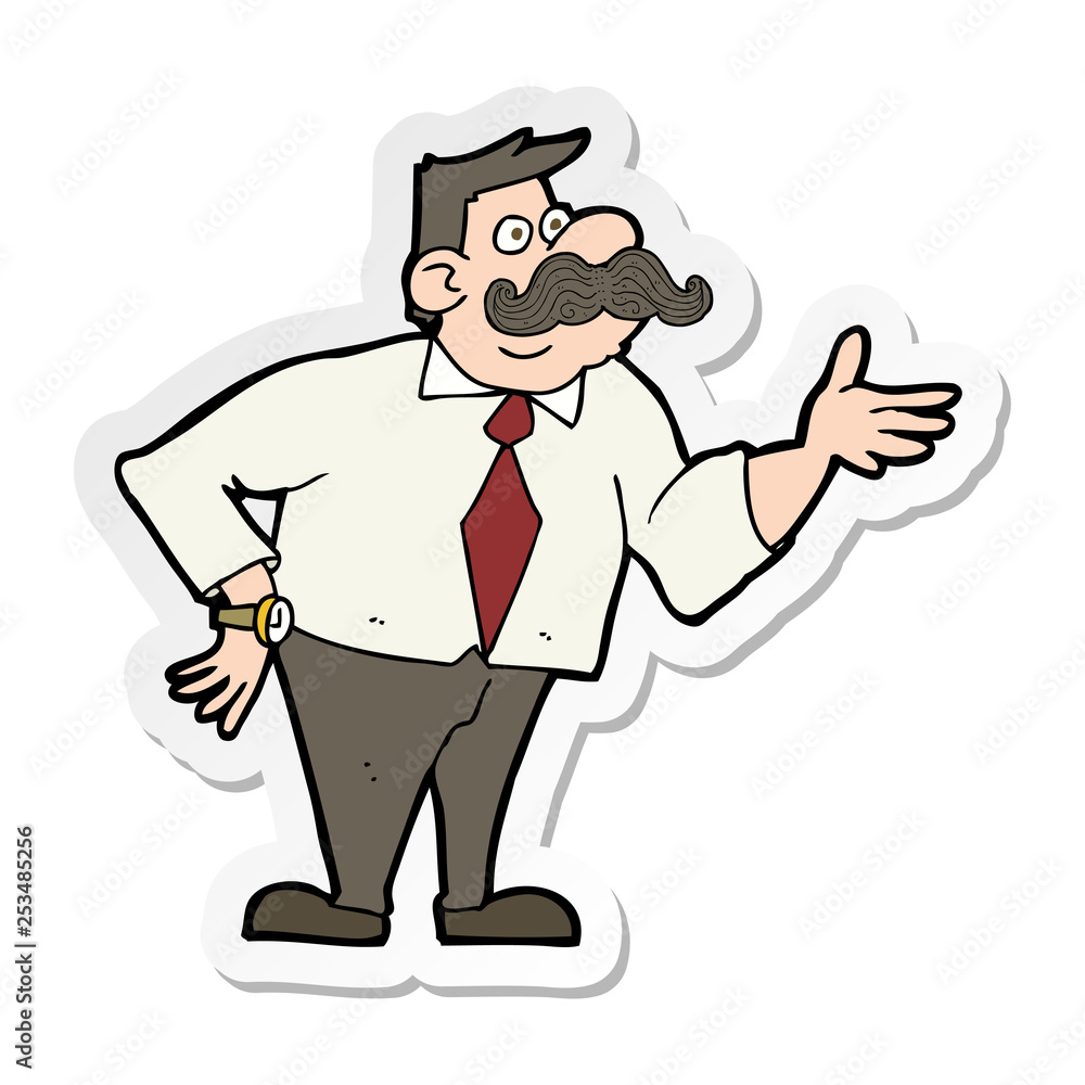 sticker of a cartoon mustache man