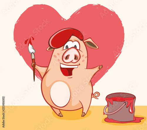 Vector Illustration of a Cute Pig. Cartoon Character 