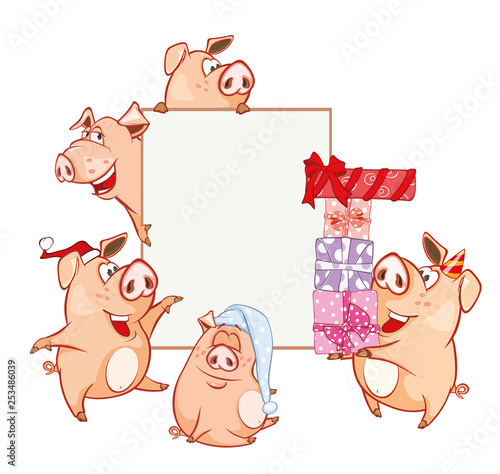 Vector Illustration of a Cute Pig. Cartoon Character 