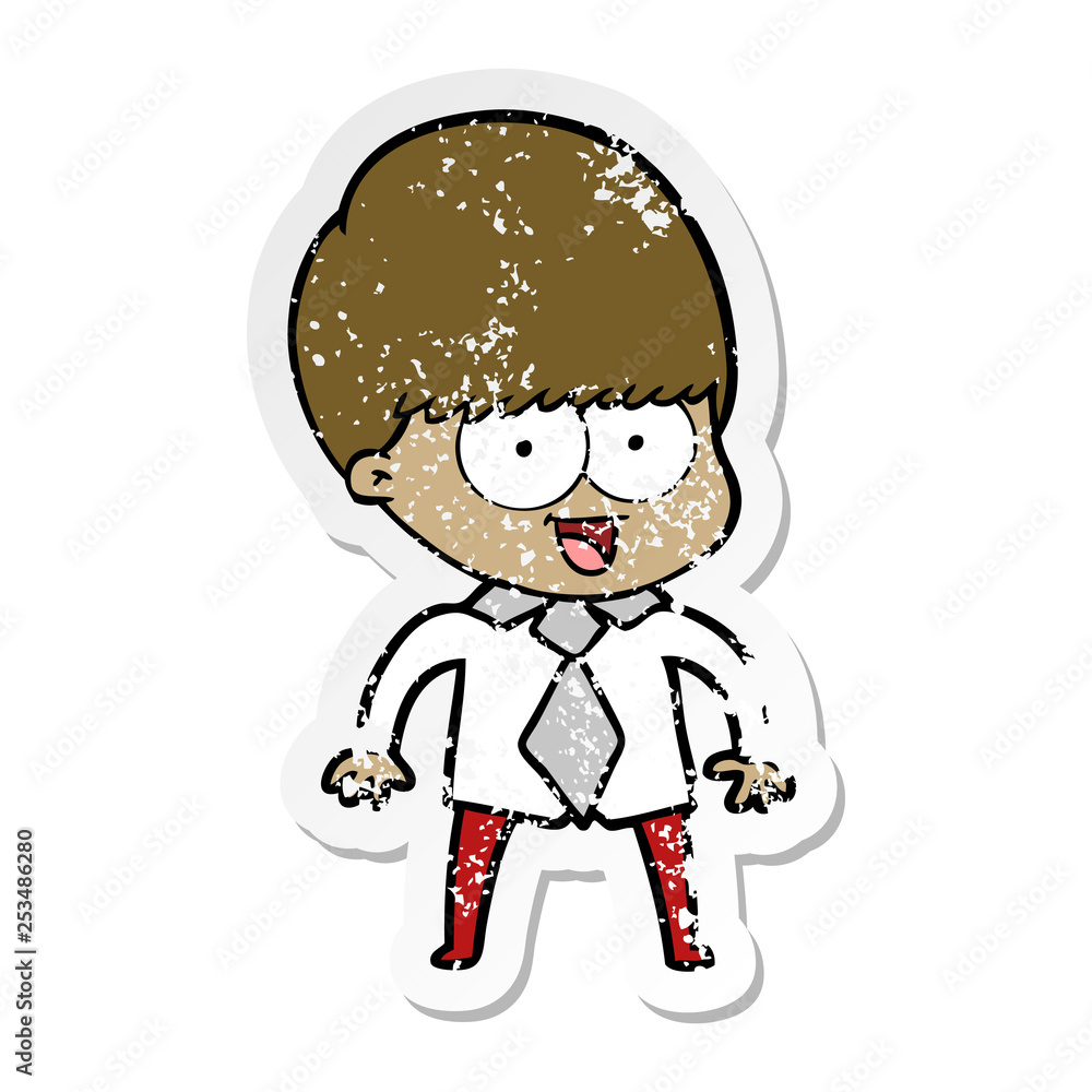 distressed sticker of a happy cartoon boy distressed sticker of a happy cartoon boy