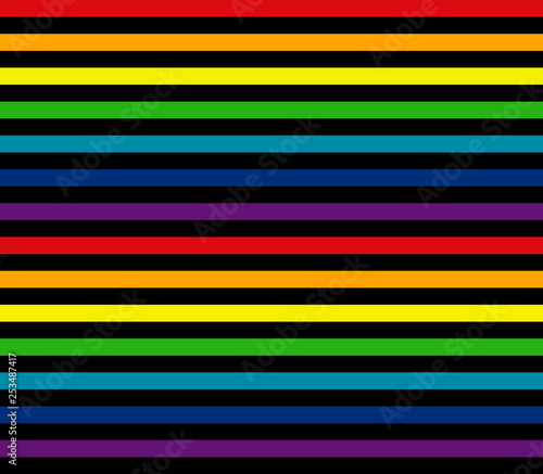 Seamless background. Bright strips on the black background. Rainbow color. Vector illustration