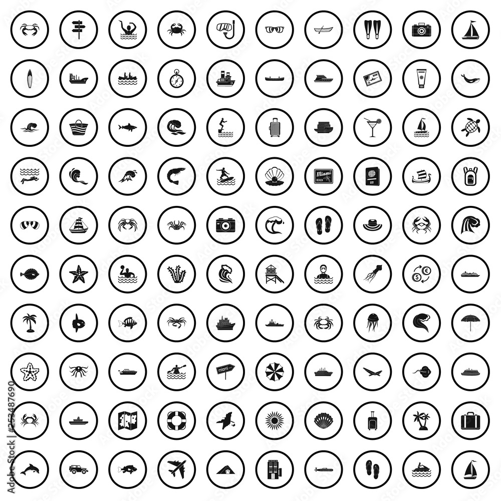 100 sea life icons set in simple style for any design vector illustration 100 sea life icons set in simple style for any design vector illustration
