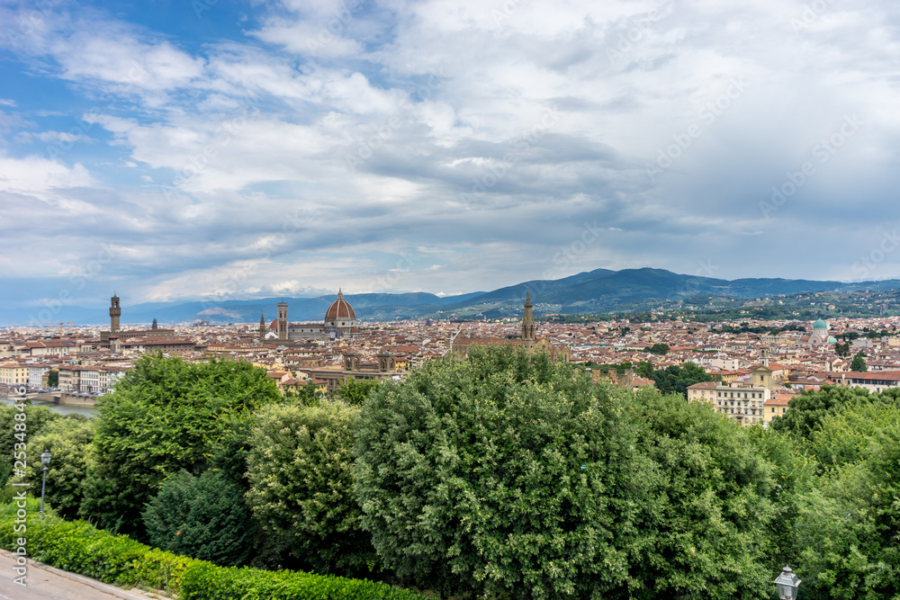Panaromic view of Florence with Palazzo Vecchio, Basilica Croce and Duomo viewed from Piazzale Michelangelo (Michelangelo Square)