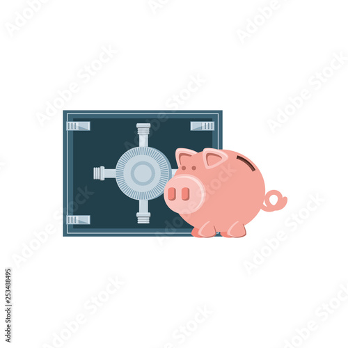 saving piggy with safe box isolated icon